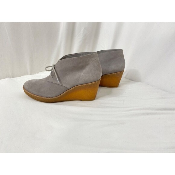 Cole Hann Womens 8.5 Halley Chukka Boots Grey Leather and Brown Wedge Lace Ankle - Picture 3 of 12